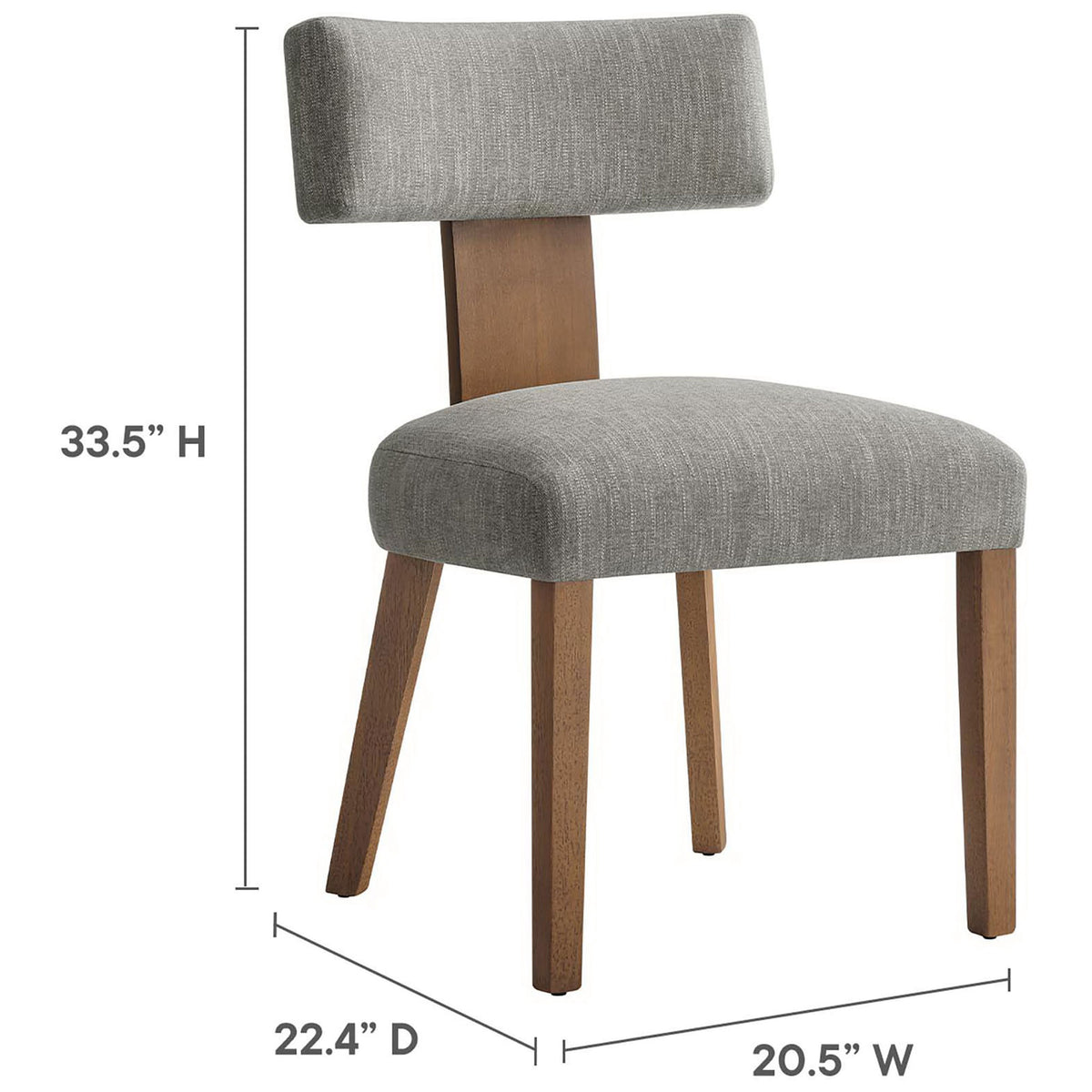 Dining chair with labeled height, depth, and width measurements for clear size reference. || EEI-6777-HEW-DBR || dimension_studio