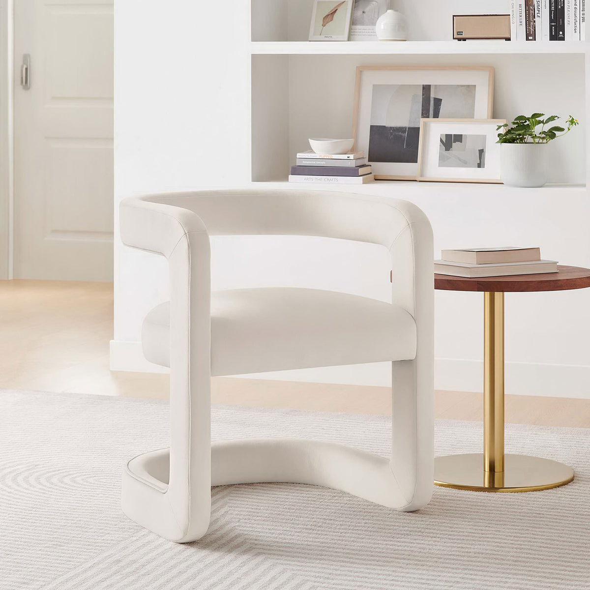 Open-back accent chair pairs effortlessly with minimalist decor || EEI-6778-ALA || front_angle_room