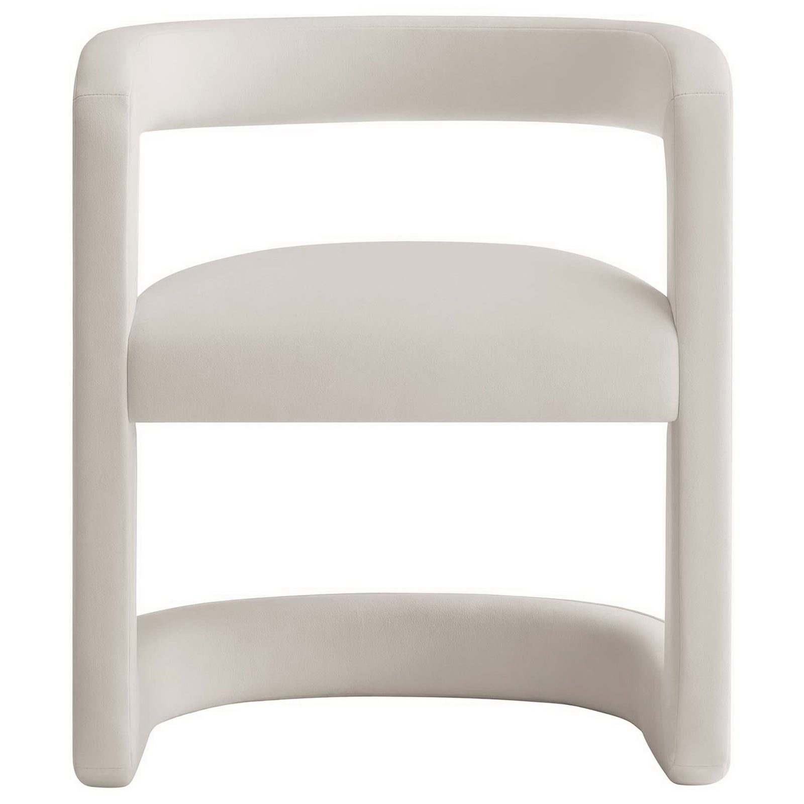 Barrel accent chair with airy open back and dense foam seat in alabaster velvet || EEI-6778-ALA || front_studio