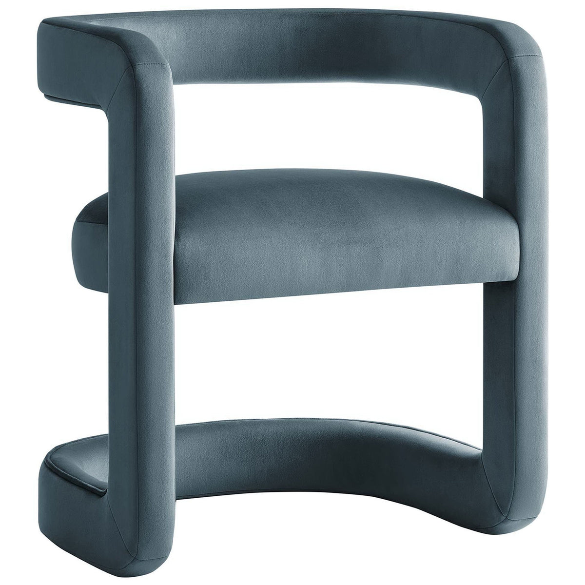Sculptural open-back accent chair in cadet blue velvet with smooth curves and modern silhouette || EEI-6778-CAB || front_angle_studio