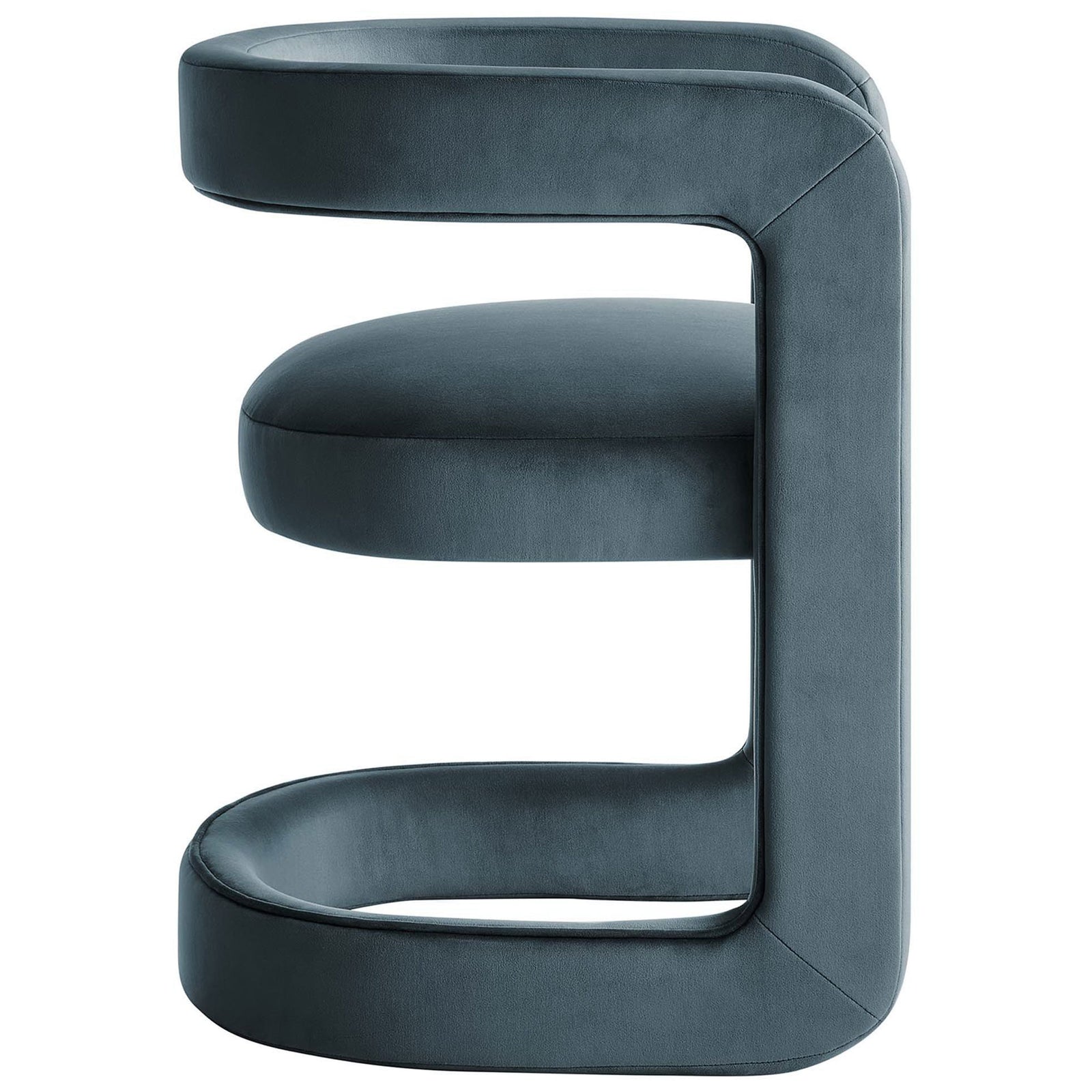 Curved silhouette with floating seat and open lower arch in cadet blue performance velvet || EEI-6778-CAB || side_studio