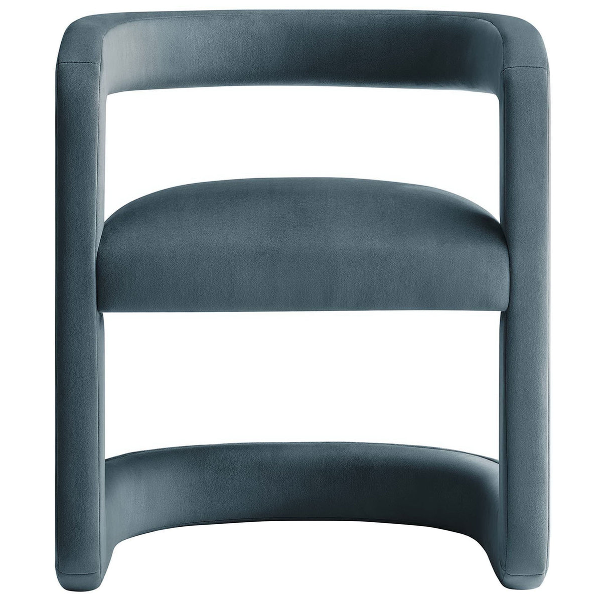 Cadet blue performance velvet barrel chair with open back and plush foam seat on rounded base || EEI-6778-CAB || front_studio