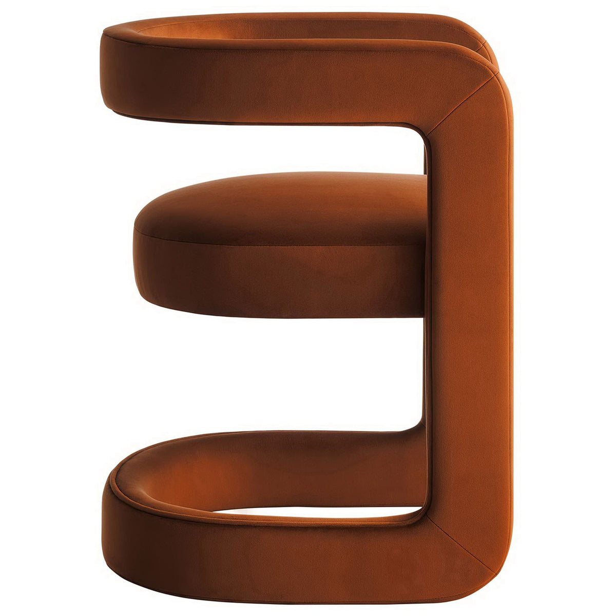Slim silhouette highlights the wraparound top rail and floating seat over a rounded base || EEI-6778-RUS || side_studio