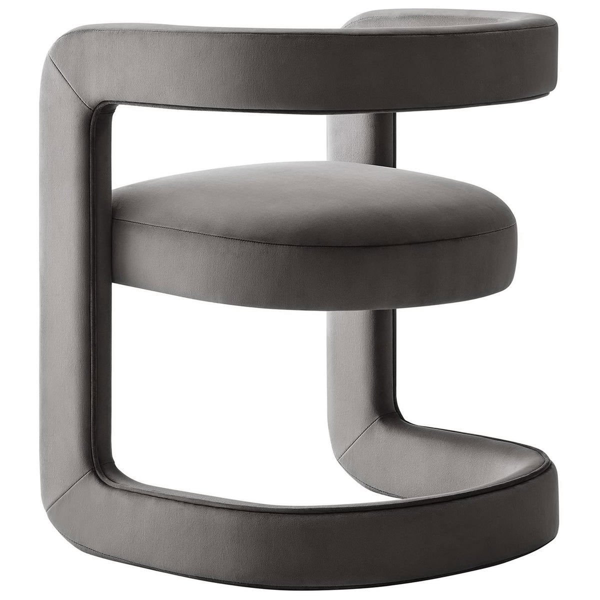 Curved open-back frame showcases the modern U-shaped base in storm gray performance velvet || EEI-6778-STG || back_angle_studio