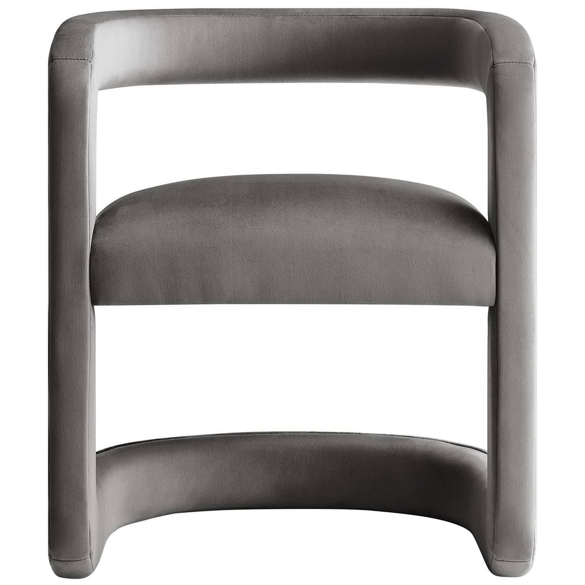 Barrel accent chair in storm gray velvet with open back and smooth, sculpted rails || EEI-6778-STG || front_studio