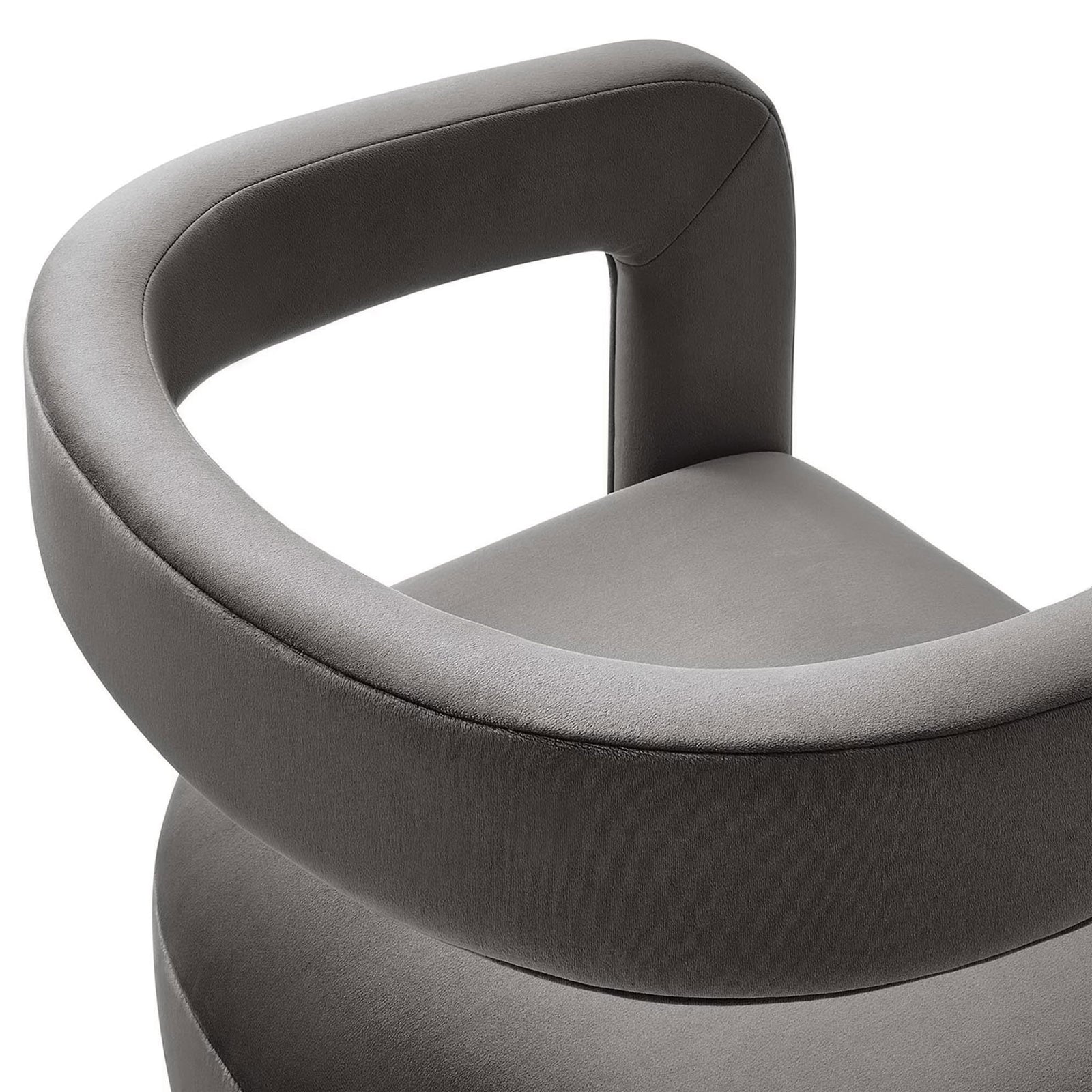 Wraparound backrest and cushioned seat in smooth storm gray performance velvet || EEI-6778-STG || detail_studio