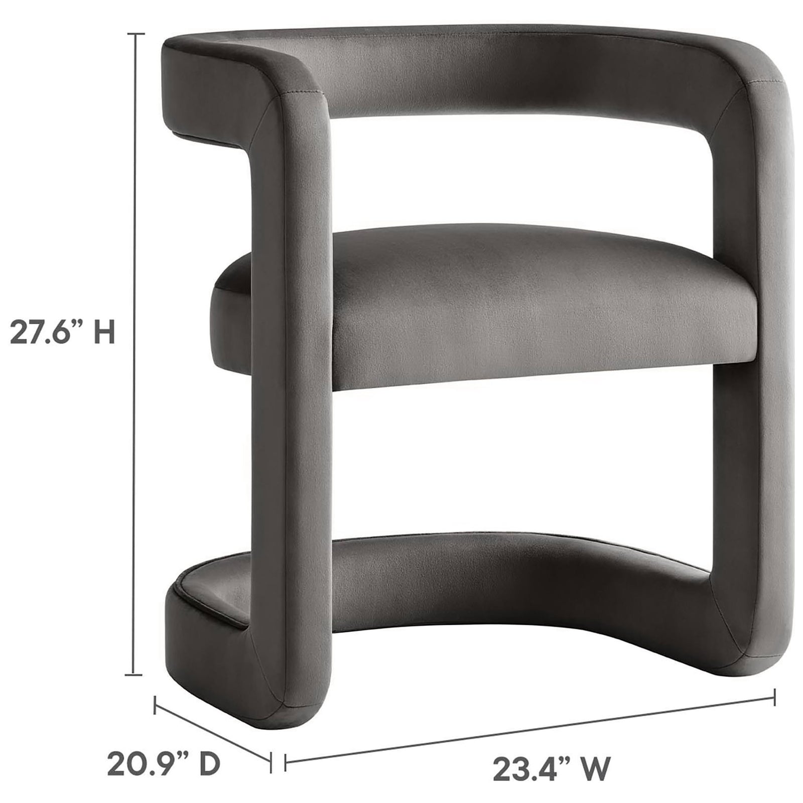Compact, space-savvy barrel chair with slim footprint and supportive, contoured seating || EEI-6778-STG || dimension_studio