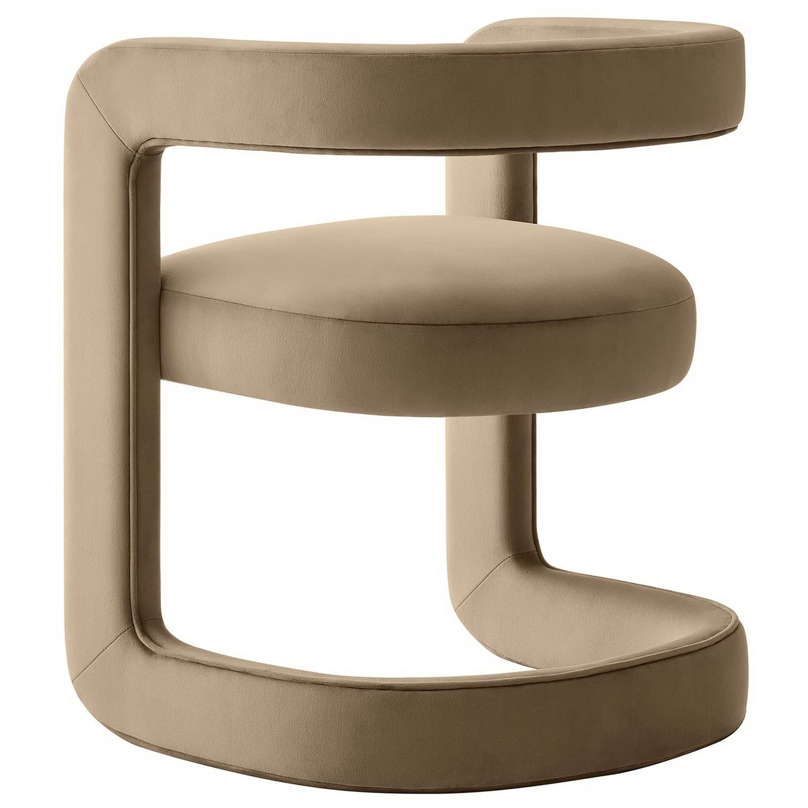 Distinctive wraparound backrest and airy silhouette bring modern flair in soft, durable taupe velvet. || EEI-6778-TAU || back_angle_studio