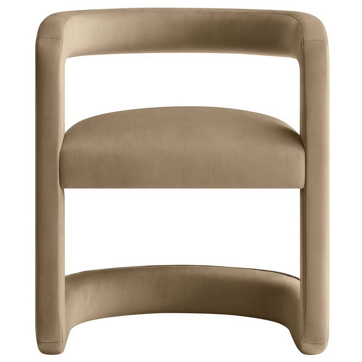 Taupe performance velvet barrel chair with open back and cushioned seat for chic, supportive lounging. || EEI-6778-TAU || front_studio