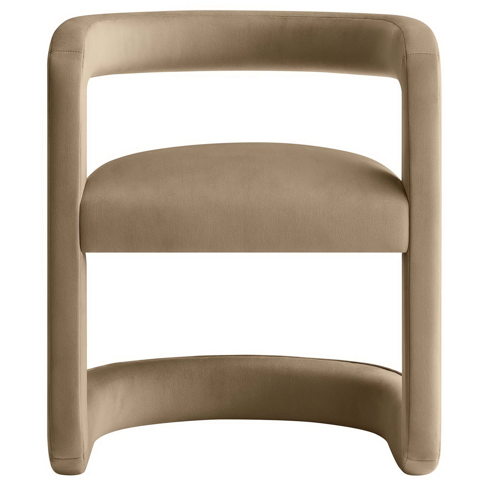 Taupe performance velvet barrel chair with open back and cushioned seat for chic, supportive lounging. || EEI-6778-TAU || front_studio