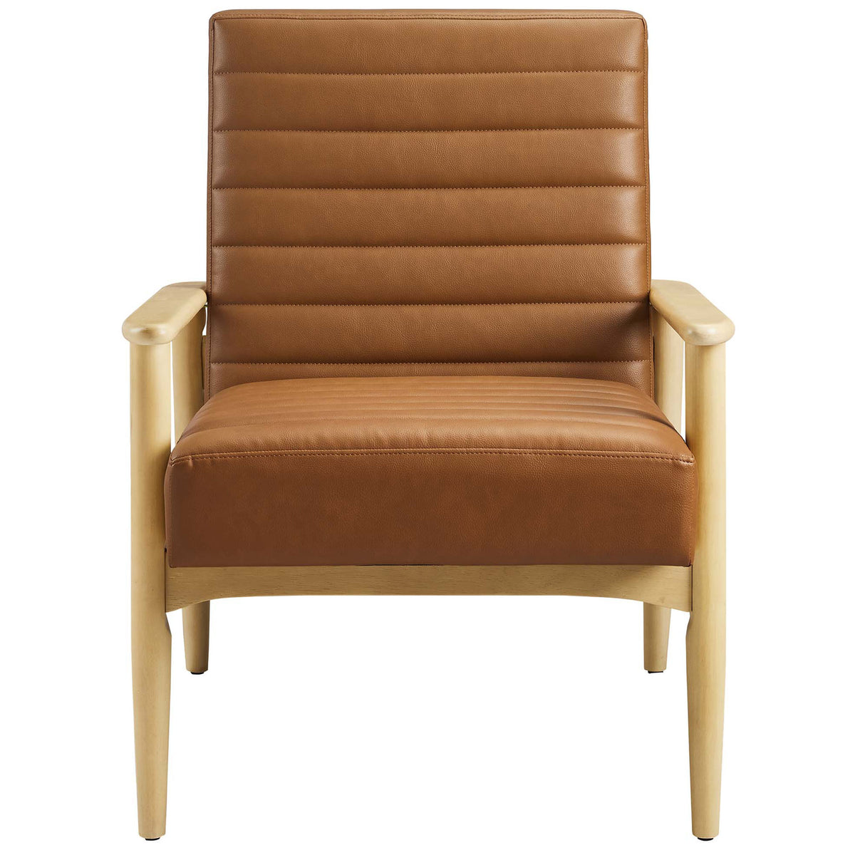 Horizontal channel tufting and deep seat deliver plush comfort in a refined lounge chair || EEI-6779-NAT-TAN || front_studio