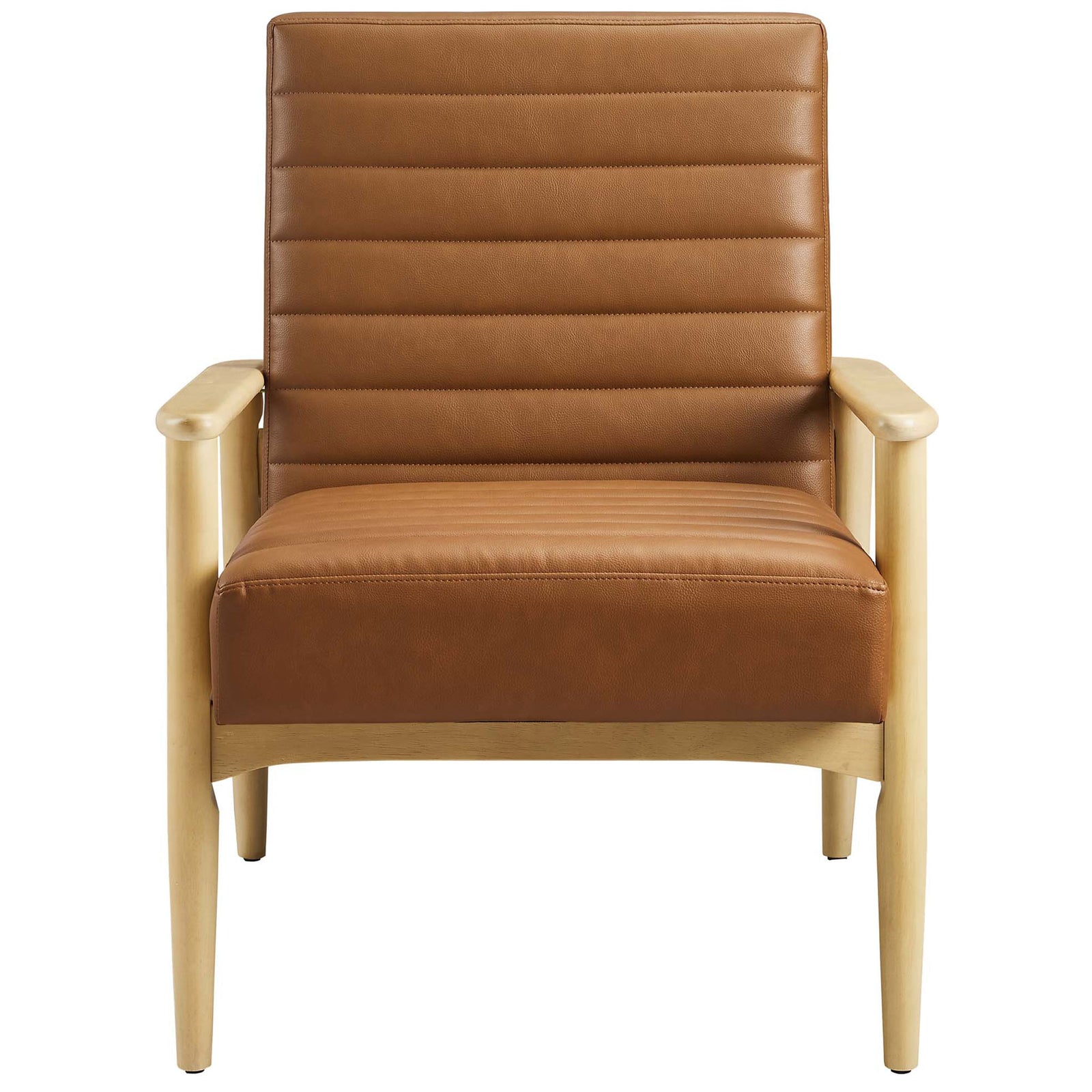 Horizontal channel tufting and deep seat deliver plush comfort in a refined lounge chair || EEI-6779-NAT-TAN || front_studio