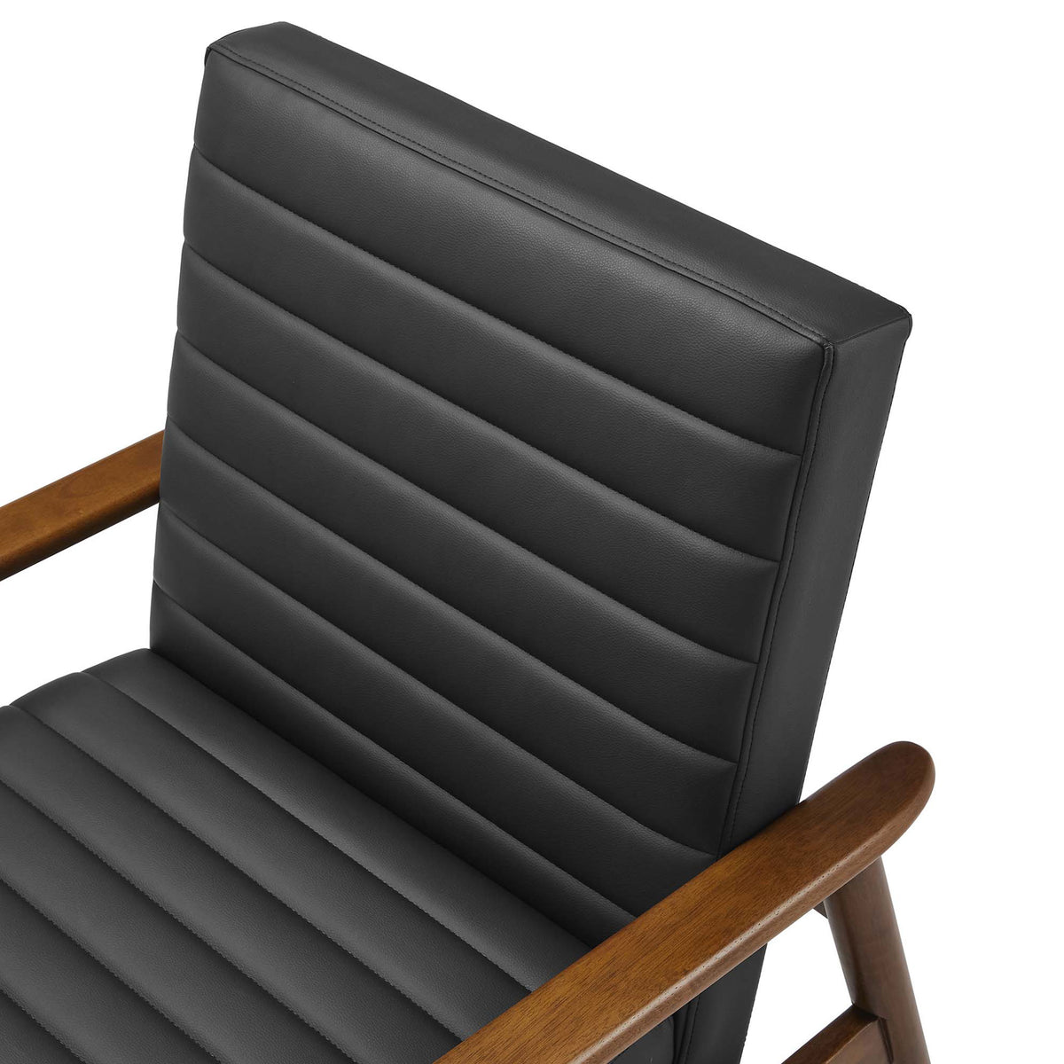 Supple vegan leather upholstery with crisp horizontal channels for a tailored, comfortable feel. || EEI-6779-WAL-BLK || detail_studio