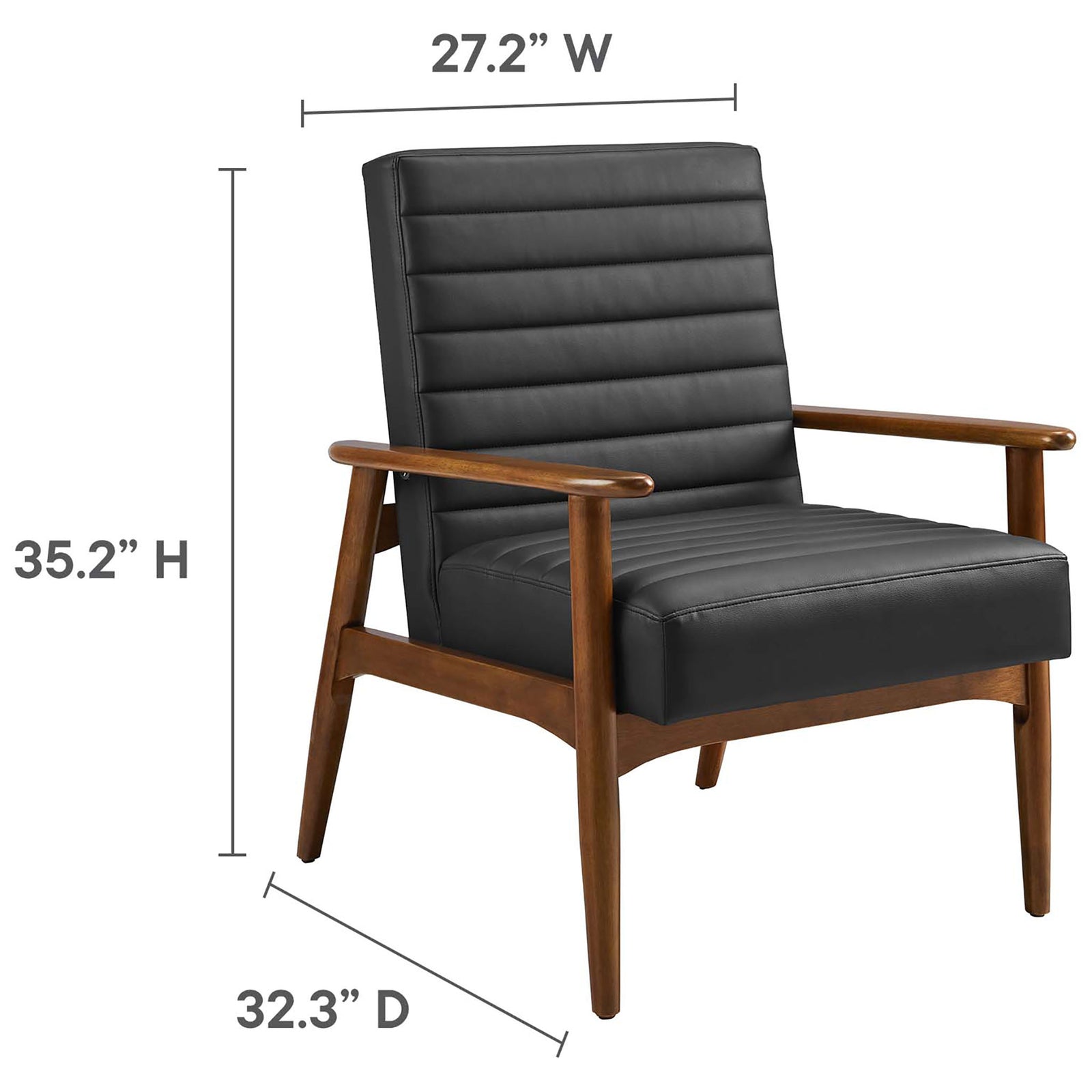 Compact footprint with generous depth to lounge comfortably without overwhelming the room. || EEI-6779-WAL-BLK || dimension_studio