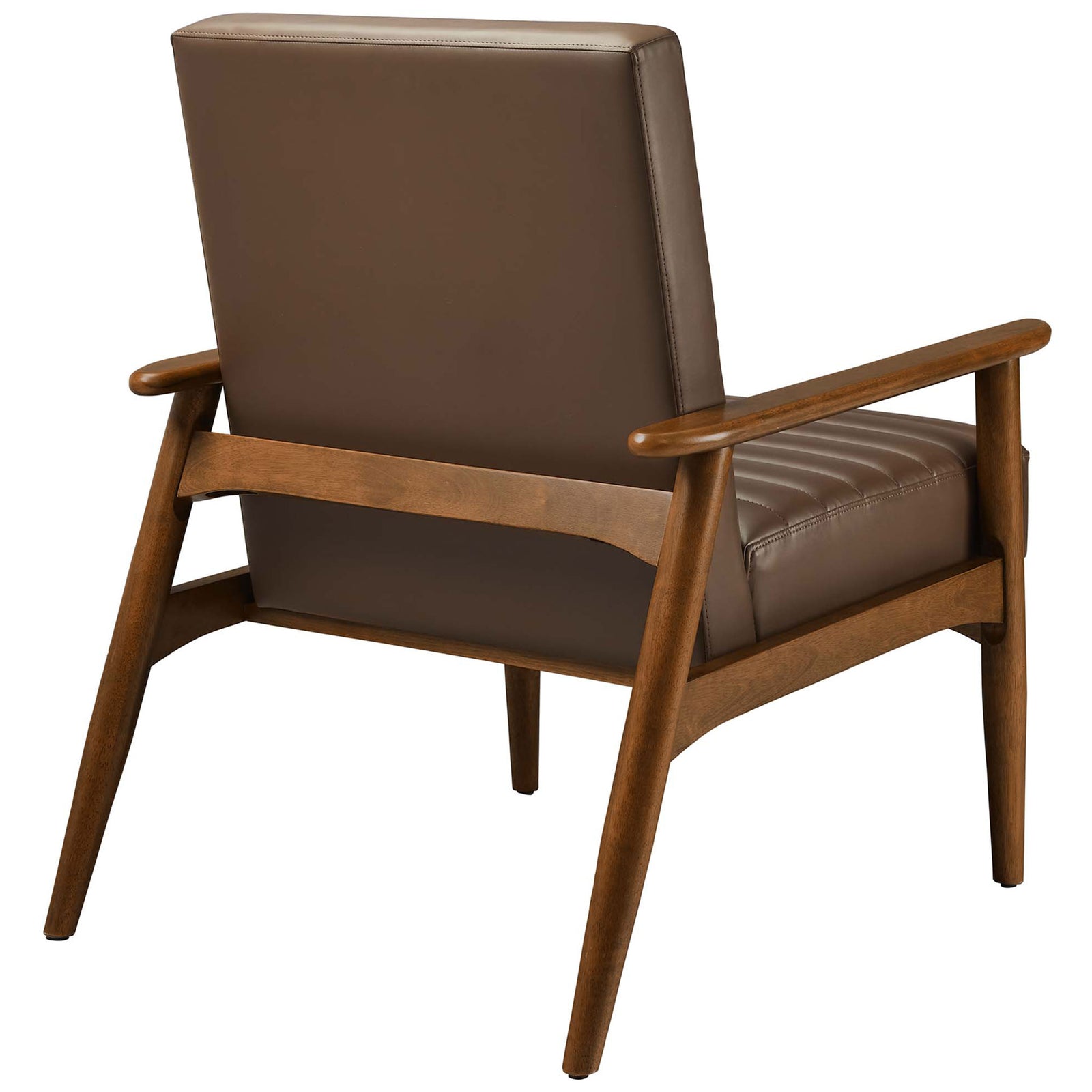 Sleek upholstered back and sturdy walnut frame showcase refined lines and rich brown finish. || EEI-6779-WAL-BRN || back_angle_studio