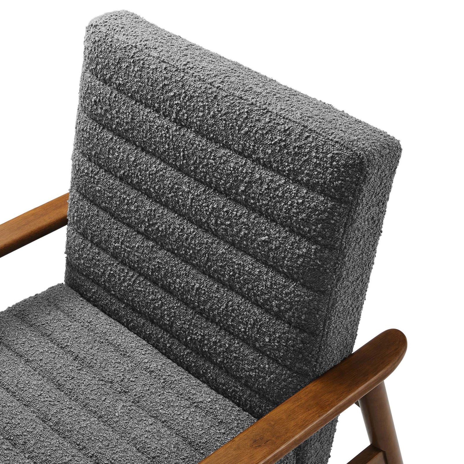 Soft boucle texture and crisp channel tufting create inviting, tactile comfort. || EEI-6780-WAL-CHA || detail_studio