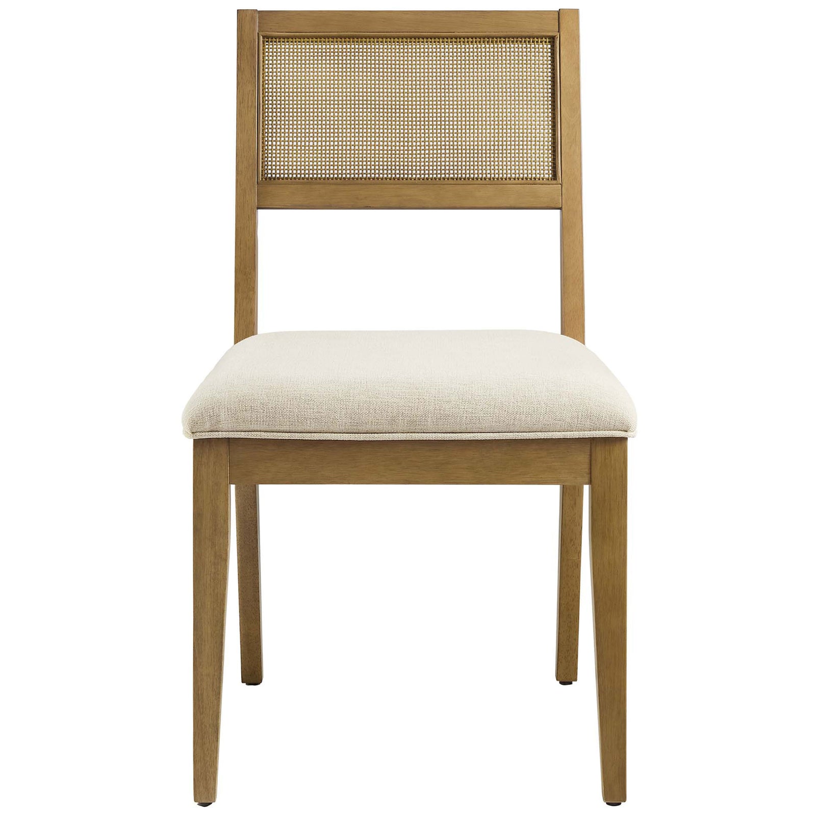 Armless dining chair with heathered ivory cushion and airy cane backrest || EEI-6781-FRO-HEI || front_studio