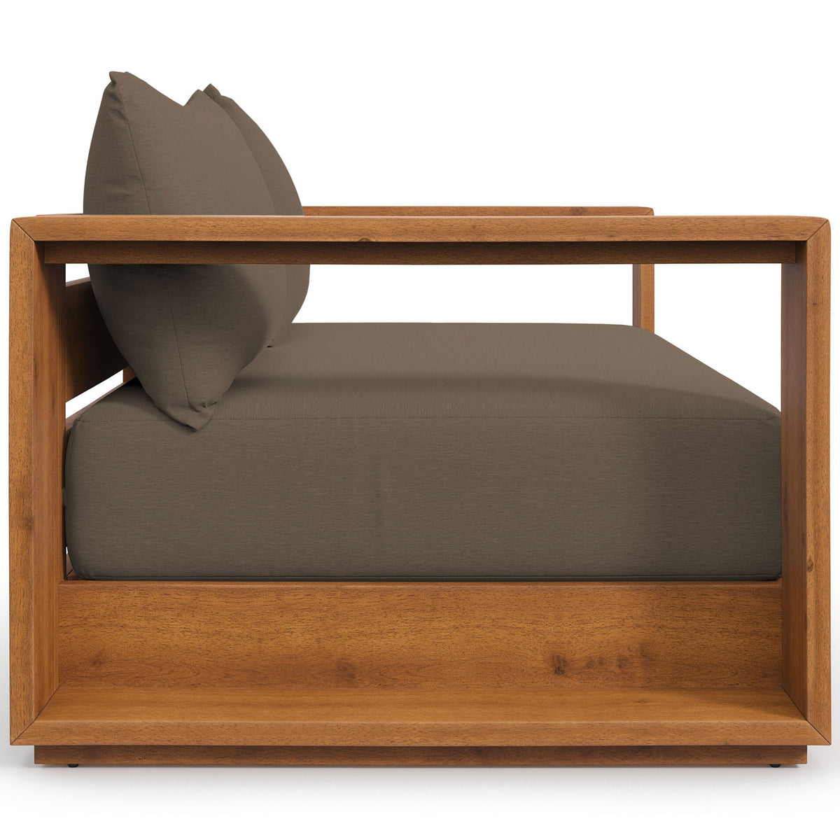Tahoe loveseat highlighting thick cocoa cushions and warm natural acacia wood frame || EEI-6783-NAT-COA || side_studio