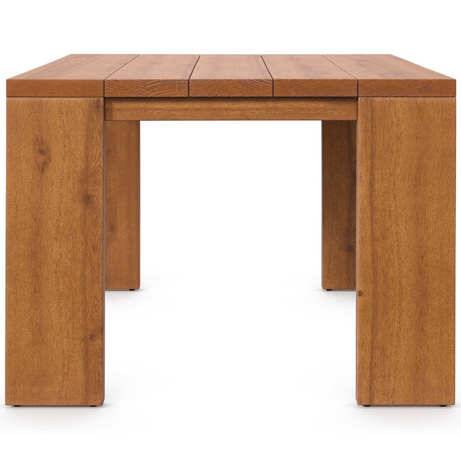 Natural acacia wood outdoor side table with bold square silhouette and slatted top. || EEI-6787-NAT || front_studio
