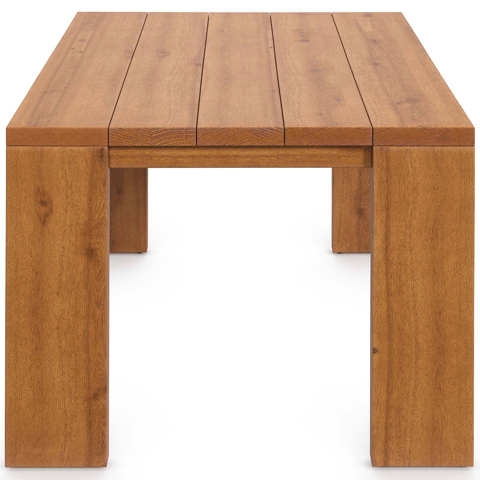 Wide acacia wood tabletop with linear plank slats offers a generous surface for outdoor drinks and decor. || EEI-6787-NAT || top_angle_studio