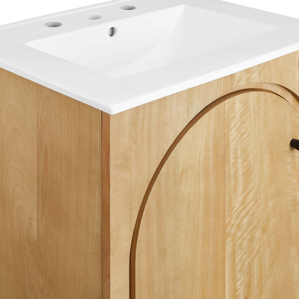 Arched door groove meets glossy sink edge in oak and white || EEI-6788-OAK-WHI || detail_studio