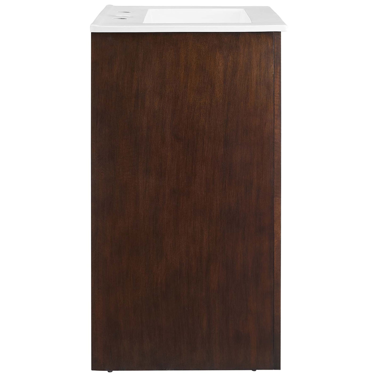 Sleek silhouette with rich walnut veneer and seamless white ceramic top || EEI-6788-WAL-WHI || side_studio