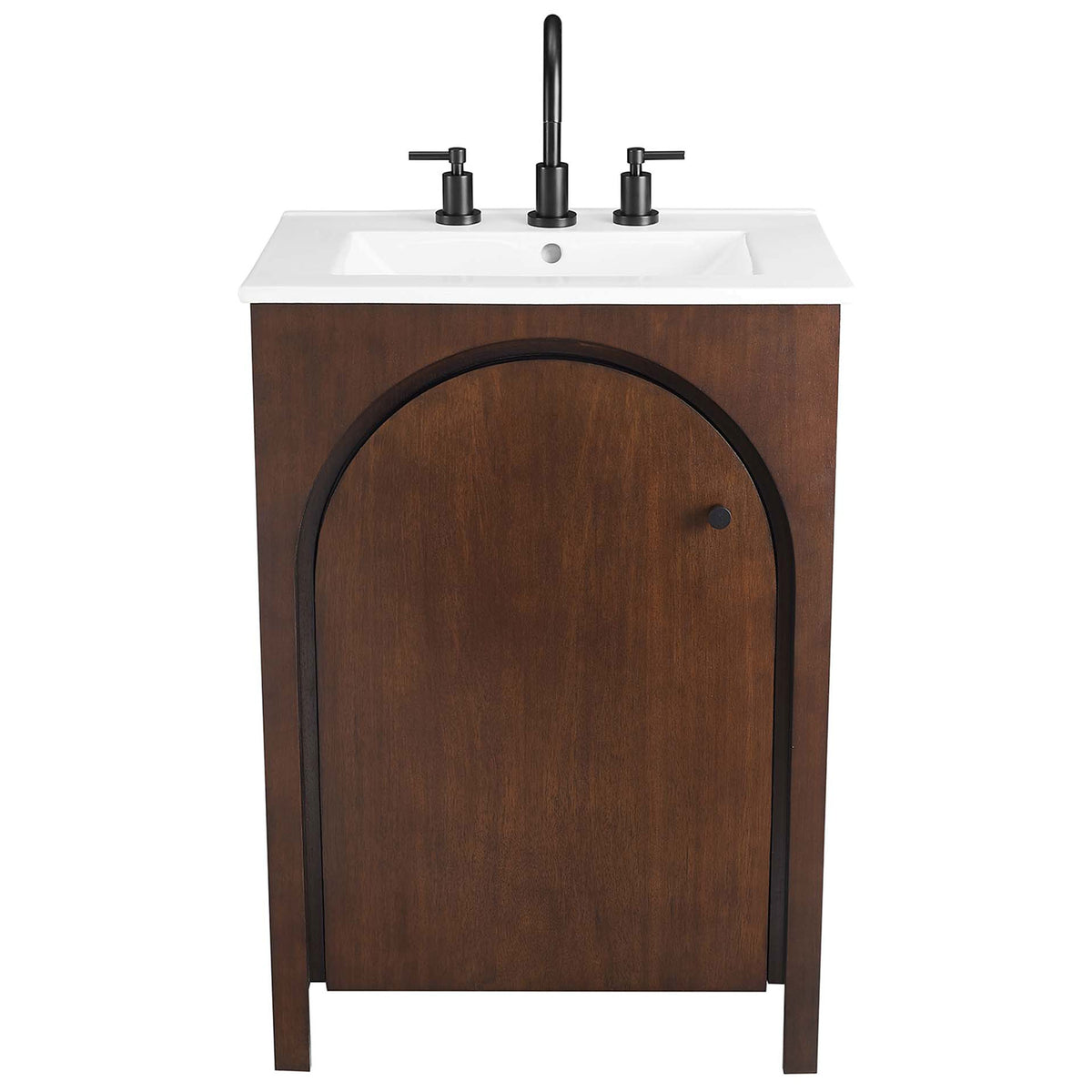 Arched door, crisp sink, and compact footprint define this vanity || EEI-6788-WAL-WHI || front_studio