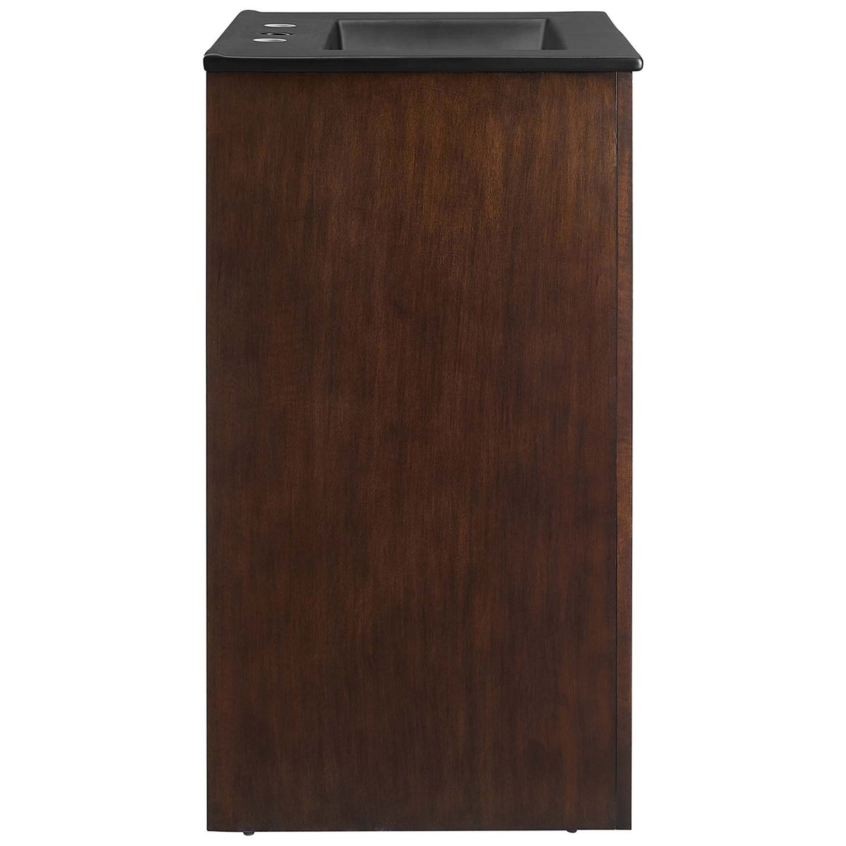 Sleek side profile highlights rich mango wood veneer and space-saving, modern lines. || EEI-6789-WAL-BLK || side_studio