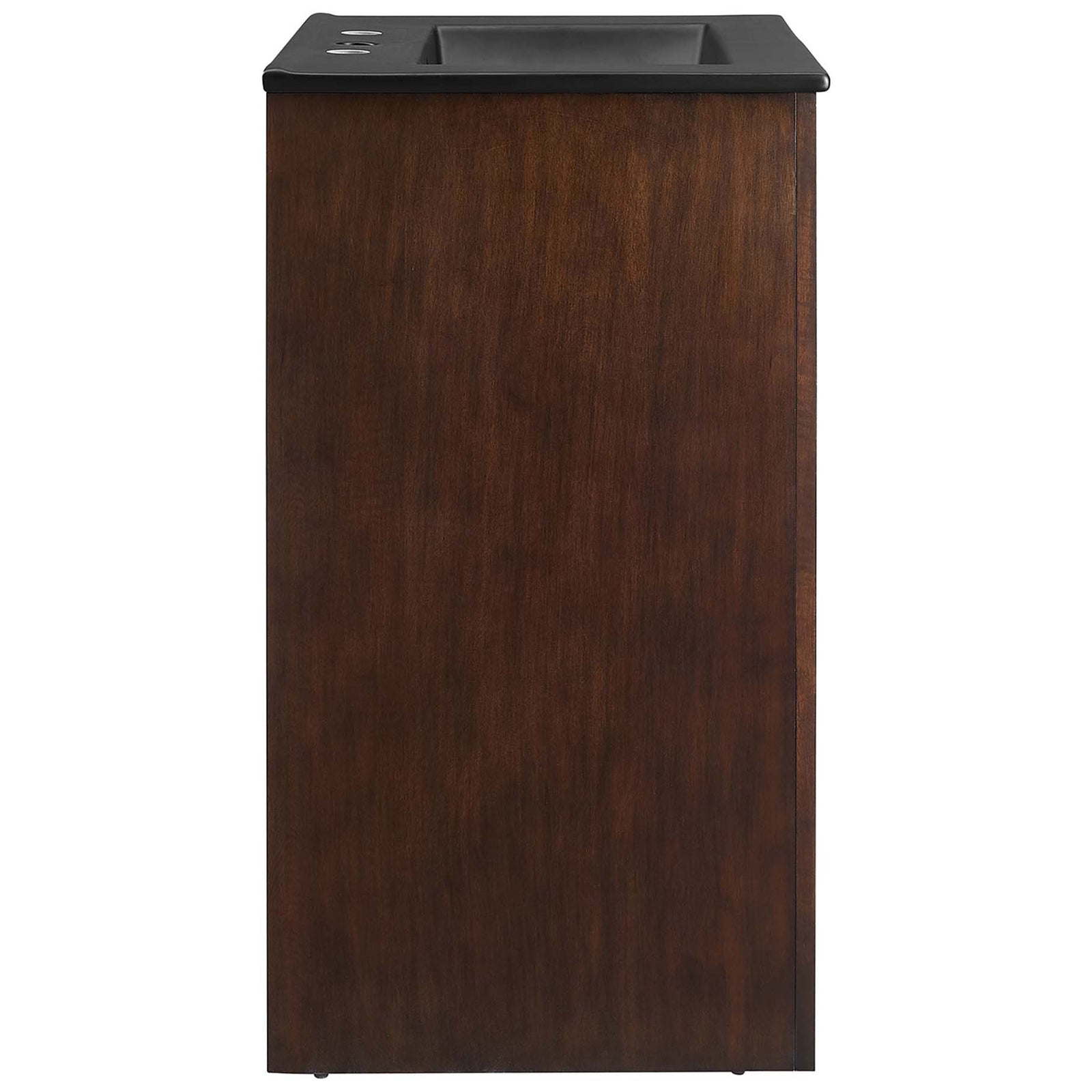 Sleek side profile highlights rich mango wood veneer and space-saving, modern lines. || EEI-6789-WAL-BLK || side_studio