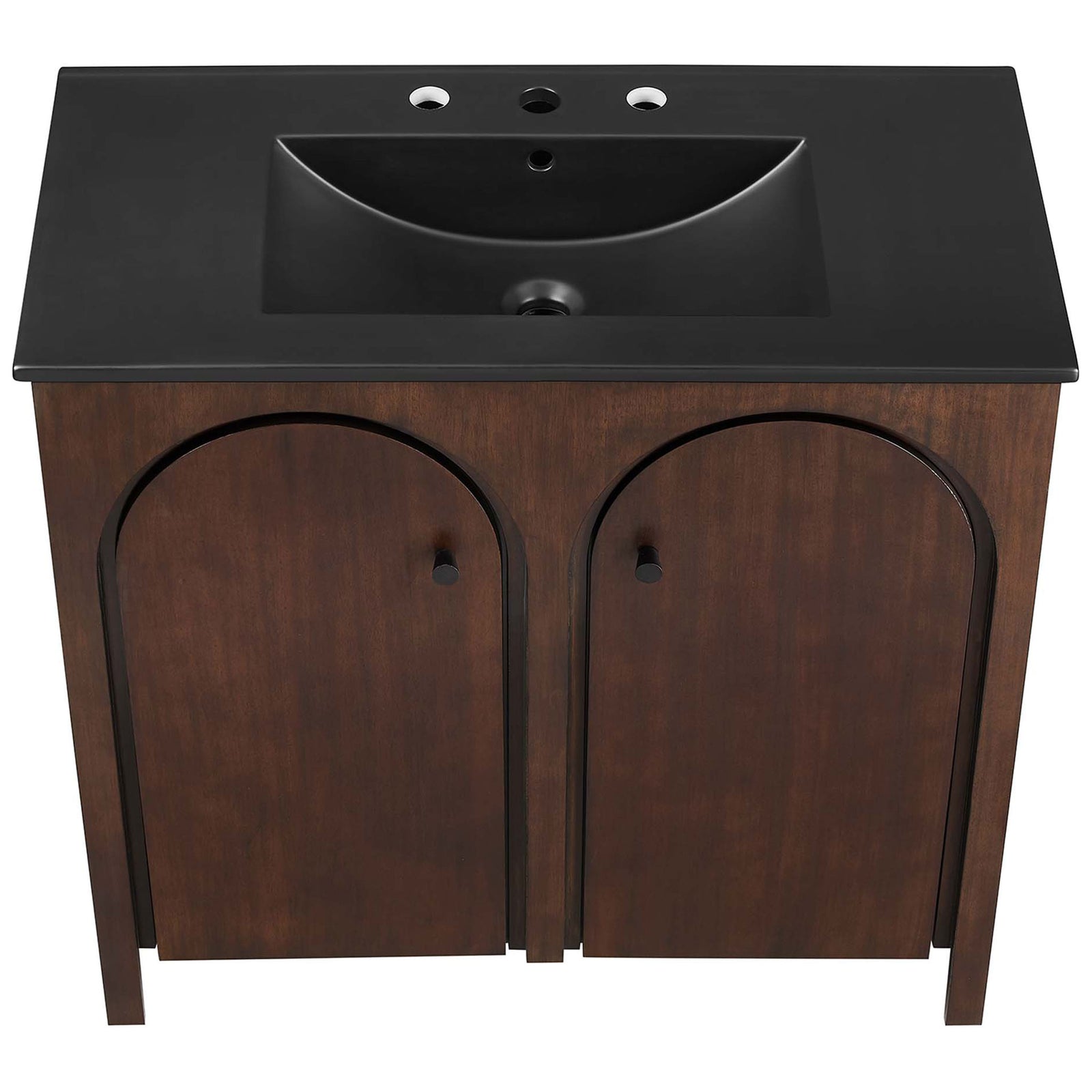 Integrated matte black basin with 8 inch widespread holes offers a seamless, easy care countertop || EEI-6791-WAL-BLK || top_studio