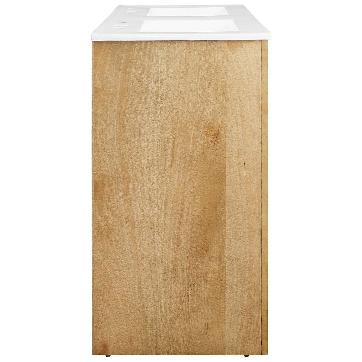 Streamlined oak vanity profile with smooth wood grain and integrated countertop || EEI-6792-OAK-WHI || side_studio