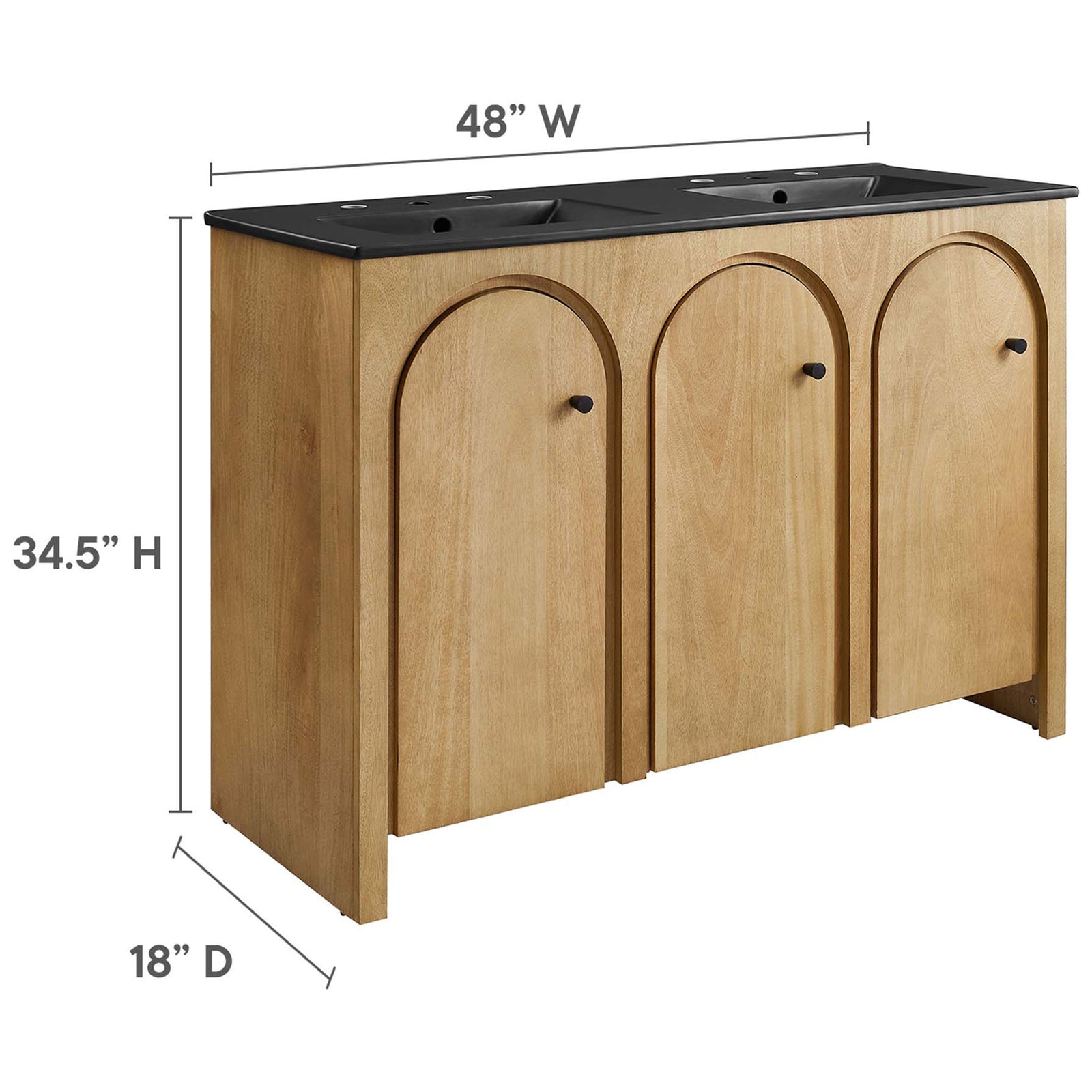 Dimensions for the 48-inch double-sink vanity for easy bathroom planning || EEI-6793-OAK-BLK || dimension_studio