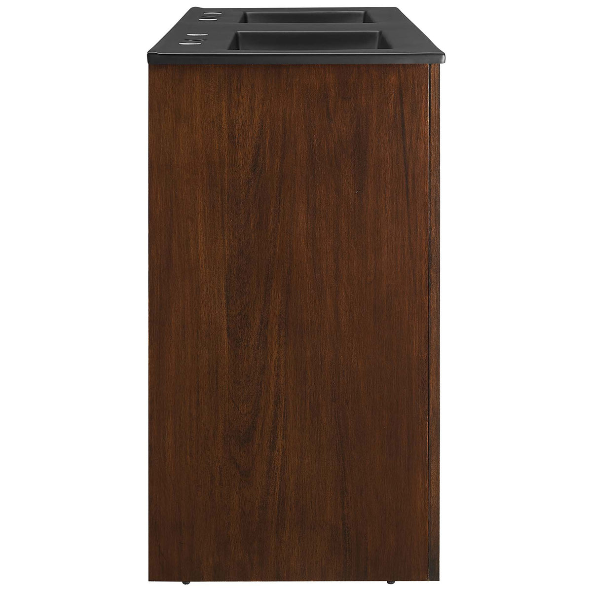 Streamlined walnut silhouette highlights smooth mango wood veneer and a sleek matte black top || EEI-6793-WAL-BLK || side_studio