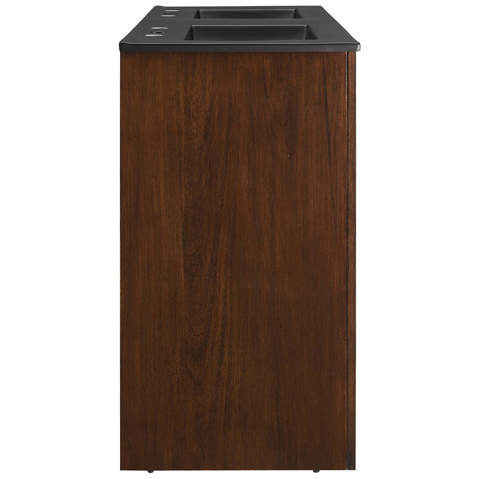 Streamlined walnut silhouette highlights smooth mango wood veneer and a sleek matte black top || EEI-6793-WAL-BLK || side_studio