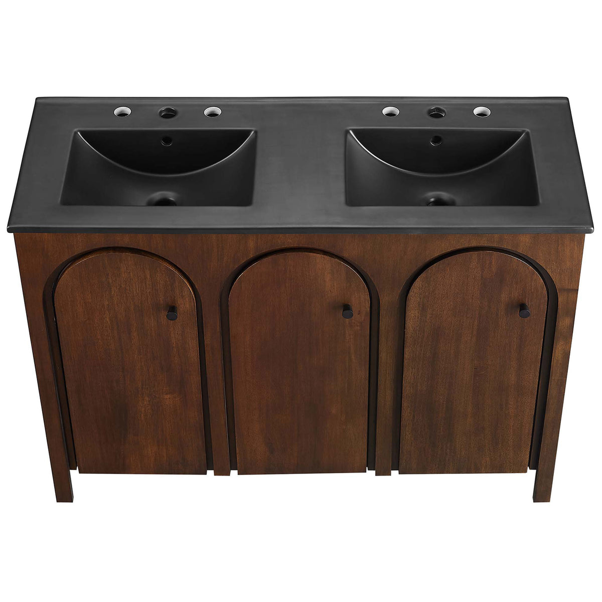 Integrated matte black countertop with twin basins and pre-drilled faucet holes for easy setup || EEI-6793-WAL-BLK || top_studio