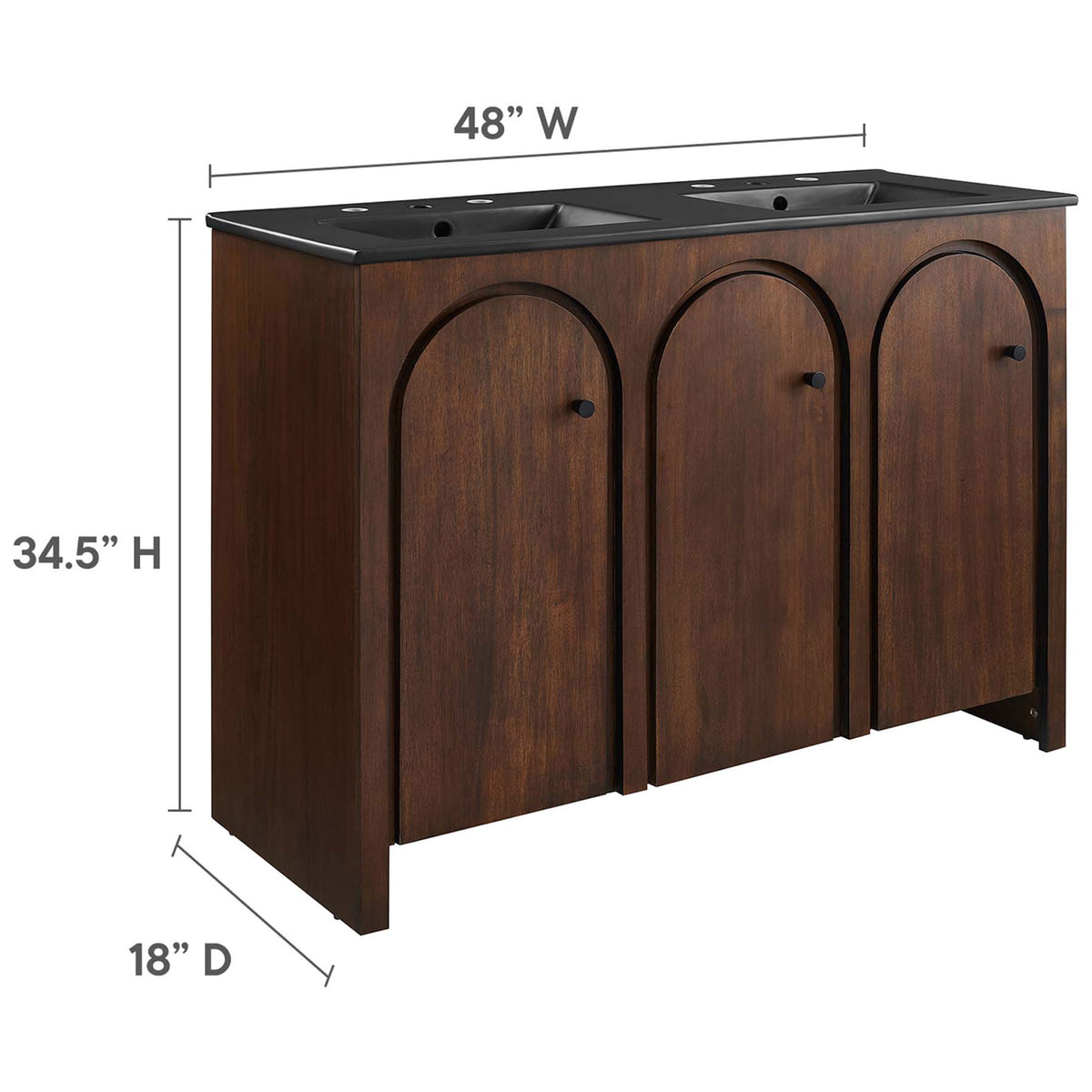 Space-savvy 48-inch vanity stands 34.5 inches high with an 18-inch depth for streamlined bathrooms || EEI-6793-WAL-BLK || dimension_studio
