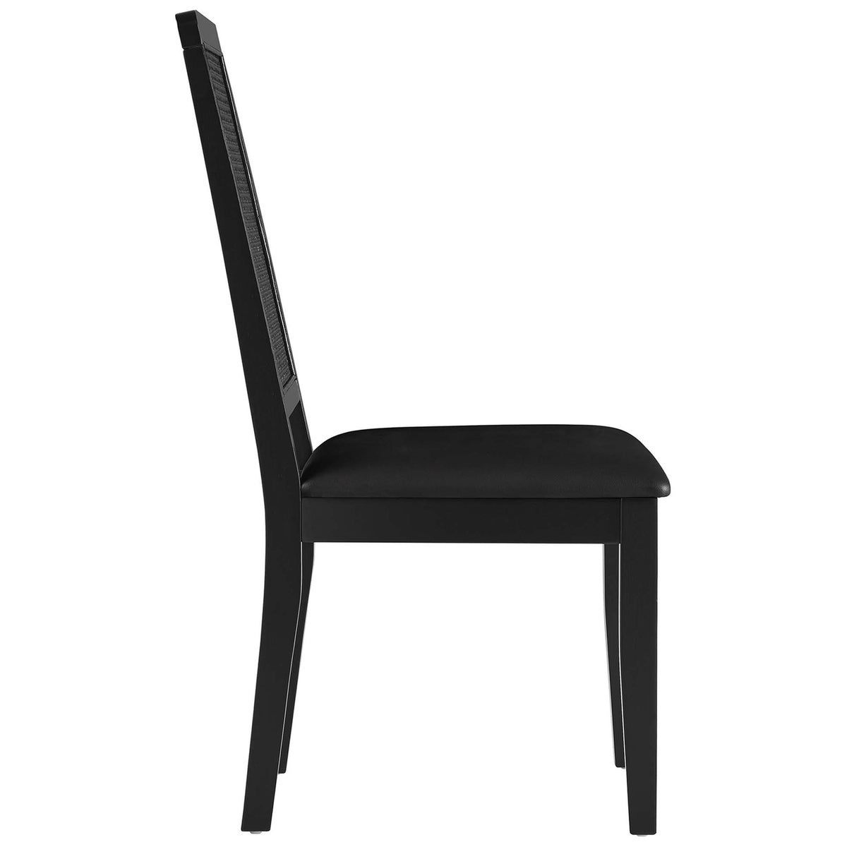 Black vegan leather dining chair with slim silhouette, cushioned seat, and straight wood legs || EEI-6802-BLK-BLK-BLK || side_studio
