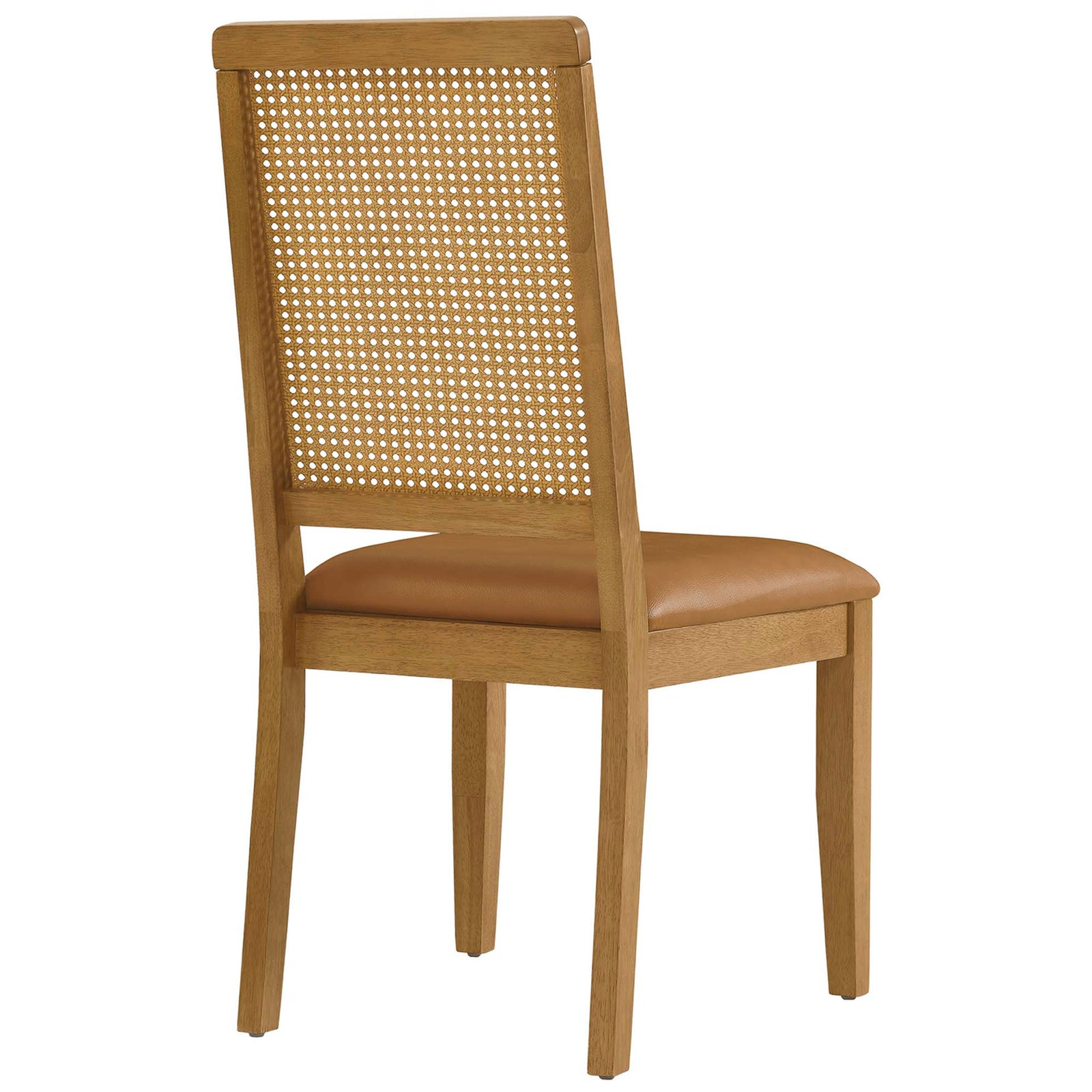Chair highlighting the woven cane back panel framed by warm natural wood || EEI-6802-NAT-NAT-TAN || back_angle_studio