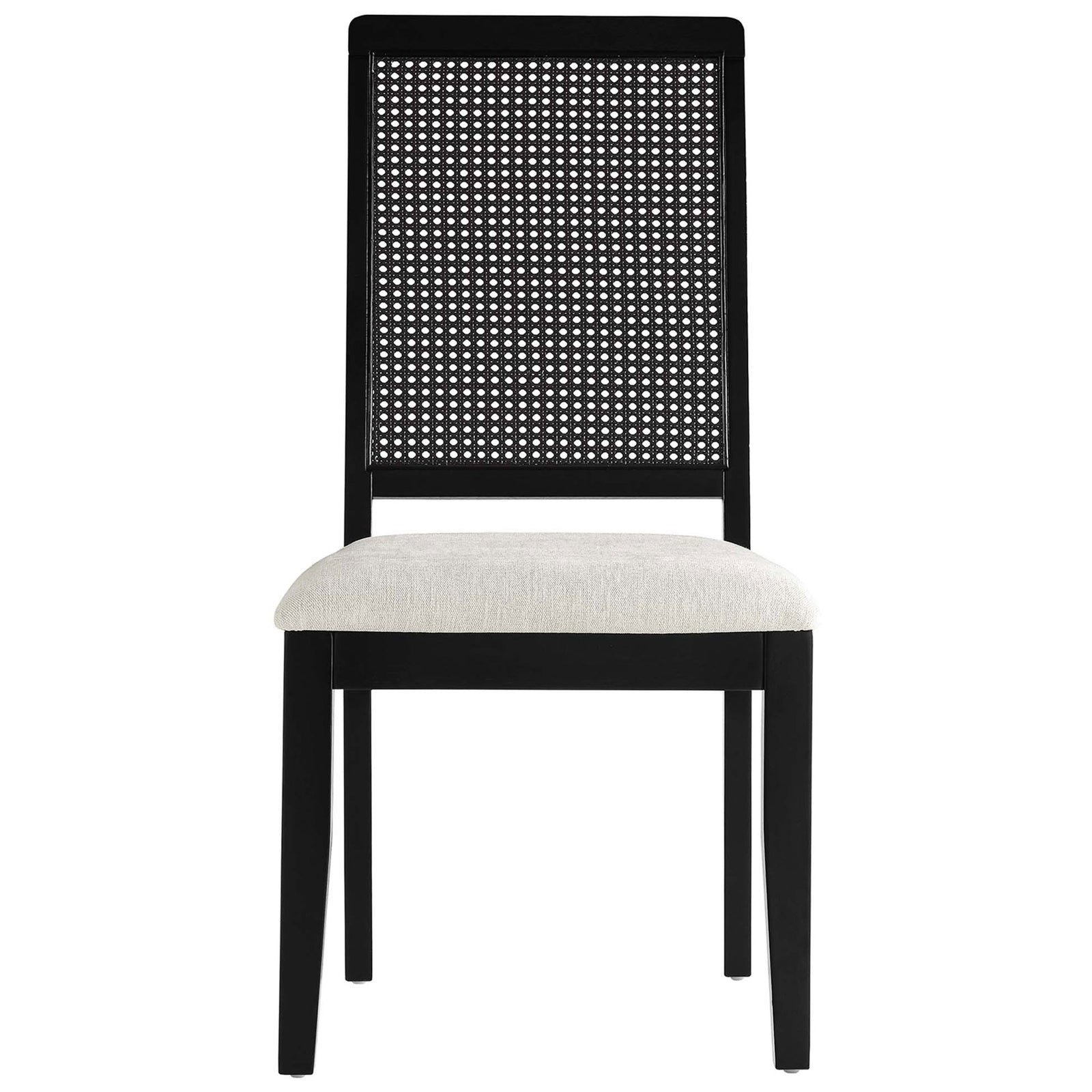 Black cane dining chair with generously padded ivory seat and linear frame || EEI-6803-BLK-BLK-HEI || front_studio