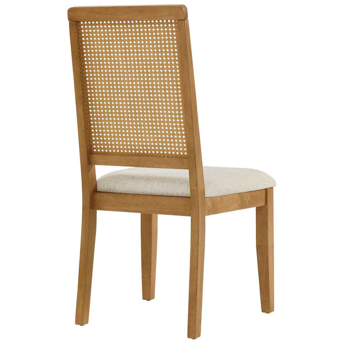 Arlo chair featuring a tall woven faux cane back framed by warm natural wood || EEI-6803-NAT-NAT-HLB || back_angle_studio