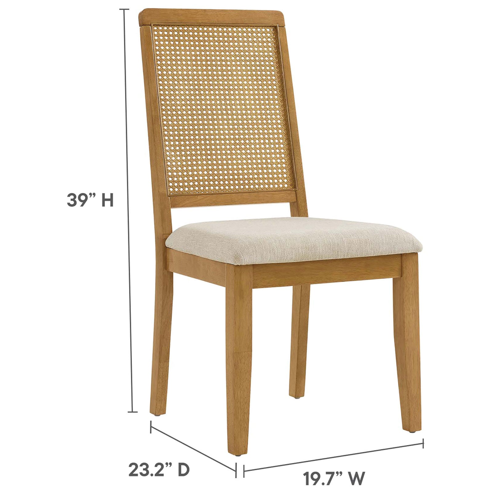 Arlo dining chair with overall width, depth, and height dimensions shown for easy planning || EEI-6803-NAT-NAT-HLB || dimension_studio