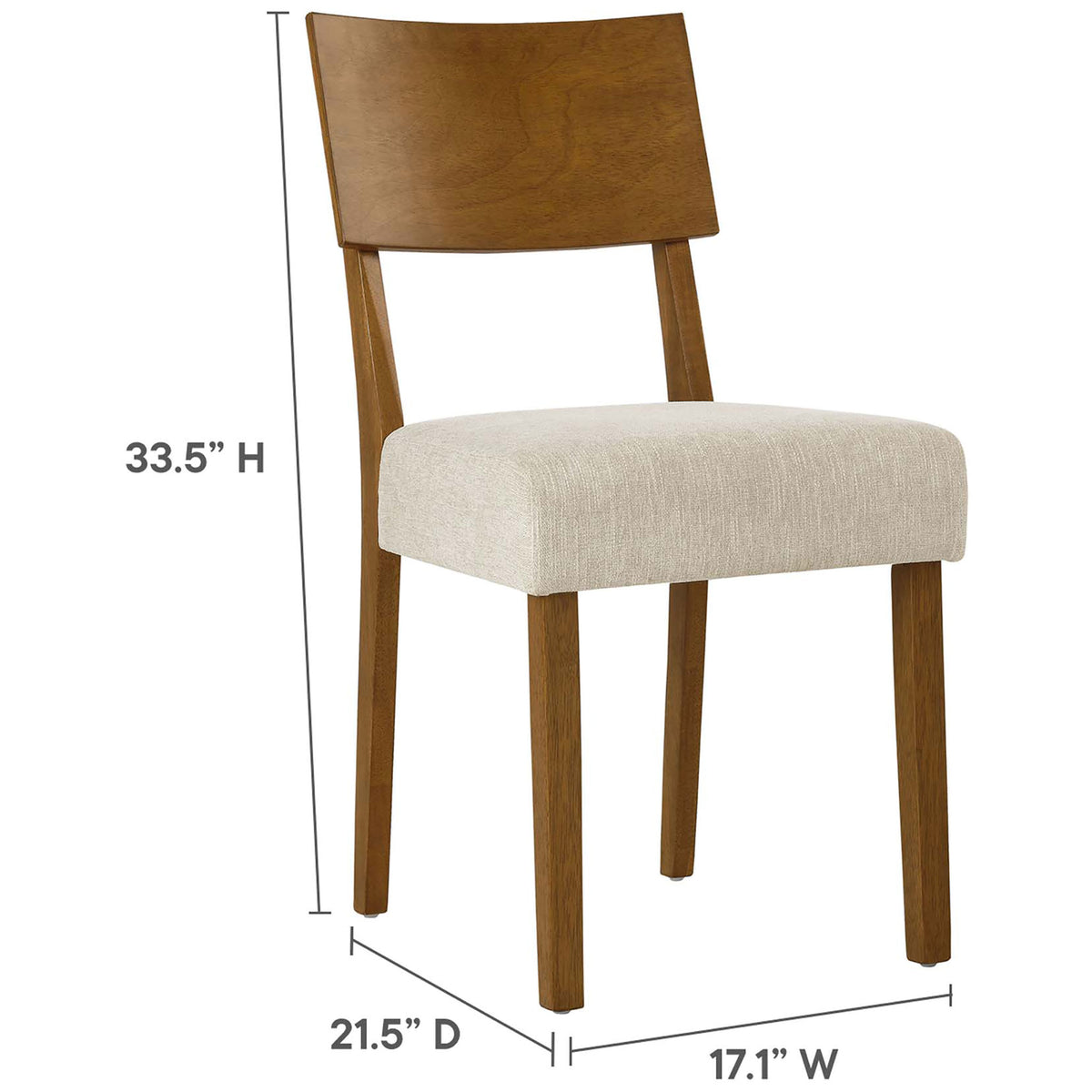 Pax wood dining chair dimensions illustrating its compact footprint and generously cushioned upholstered seat || EEI-6804-ACO-HLB || dimension_studio