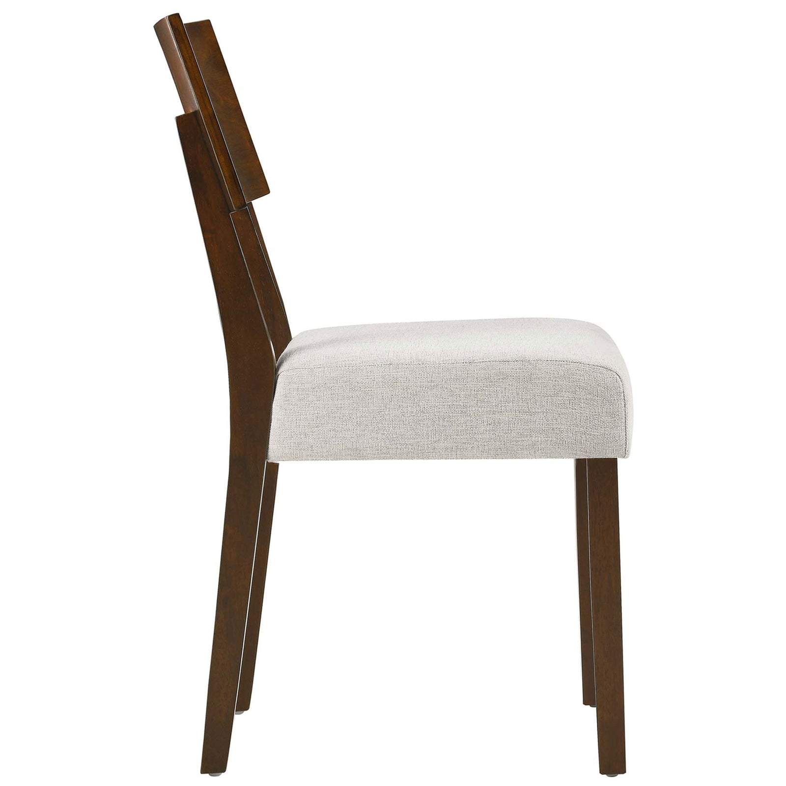 Slim profile of the Pax dining chair highlighting deep seat padding and angled wood legs. || EEI-6804-WAL-HEI || side_studio