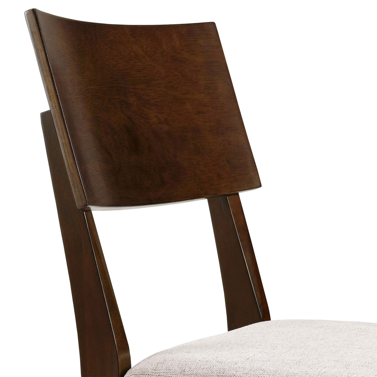 Walnut backrest and ivory heathered upholstery highlighting the wood grain and soft texture. || EEI-6804-WAL-HEI || detail_studio