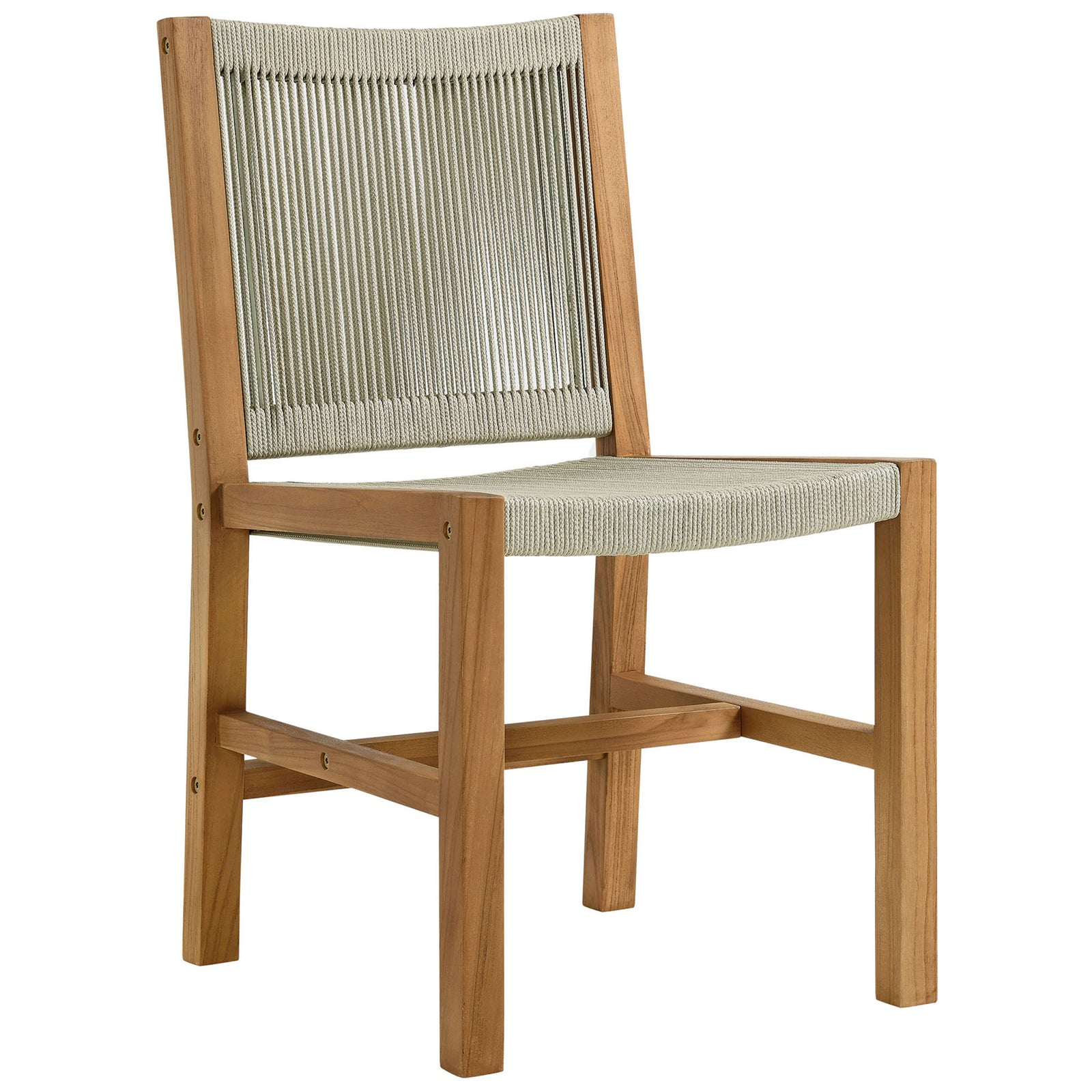 Warm teak frame and light rope lend this armless dining chair a clean, modern coastal look || EEI-6805-NAT-NAT || front_angle_studio