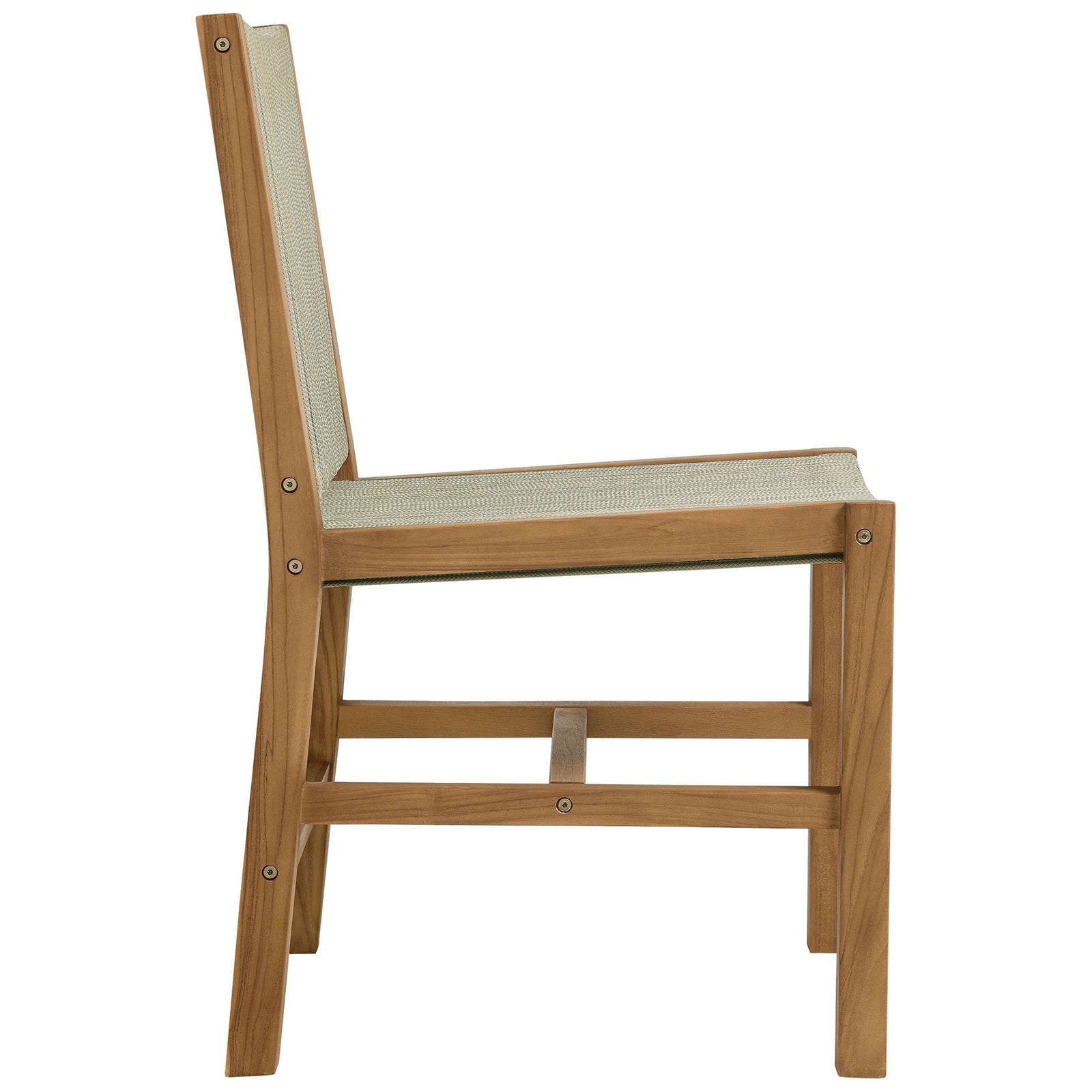 Teak and natural rope dining chair features a relaxed recline and sturdy H-frame base for support || EEI-6805-NAT-NAT || side_studio