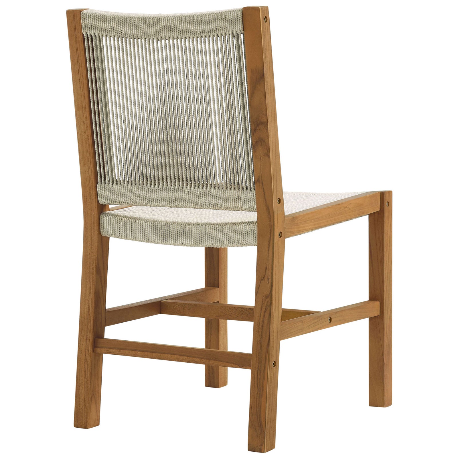 Vertical natural rope backrest and solid teak frame create airy support and easy-draining seating || EEI-6805-NAT-NAT || back_angle_studio