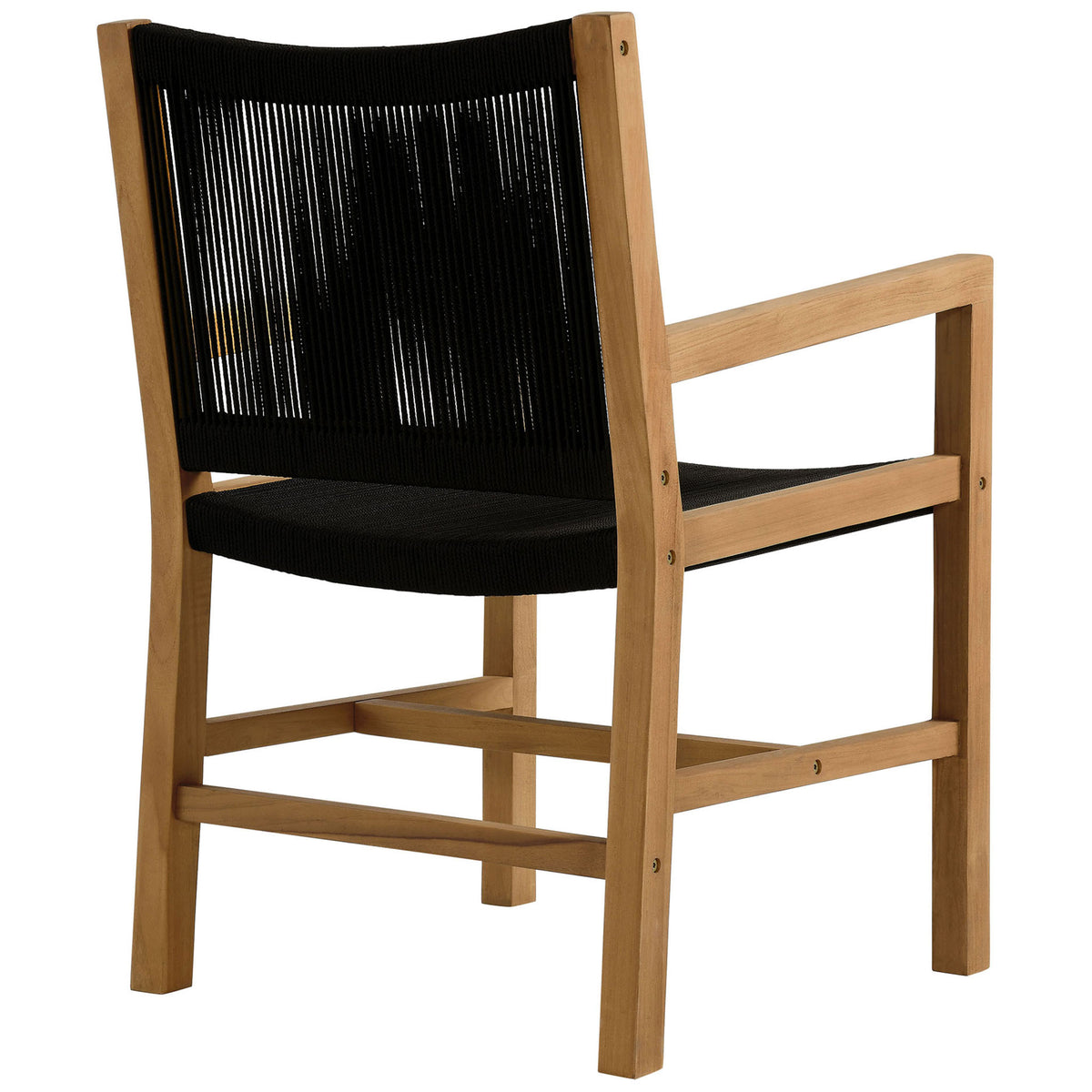 Open rope backrest and sturdy teak frame create airy support and a lightweight look || EEI-6806-NAT-BLK || back_angle_studio
