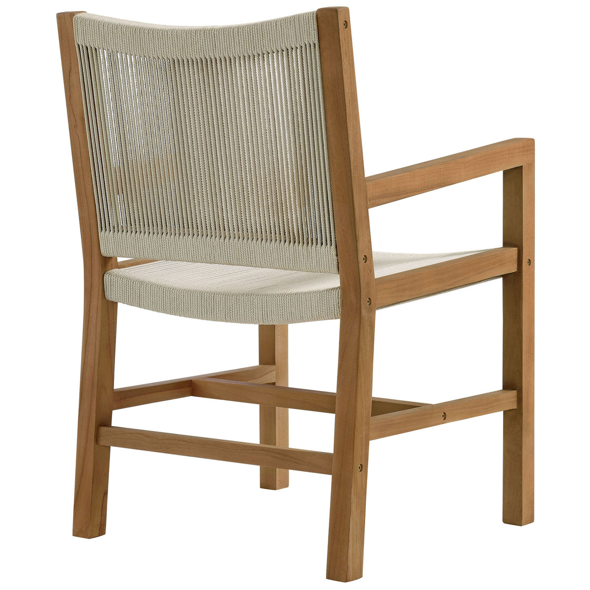 Open-weave rope back and sturdy teak frame create airy support and easy-draining comfort || EEI-6806-NAT-NAT || back_angle_studio