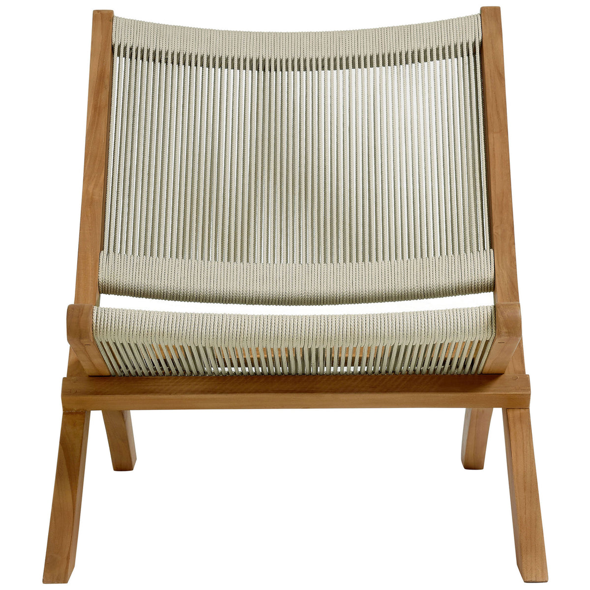 Wide natural rope seat and curved teak frame create a breezy, inviting outdoor accent chair || EEI-6808-NAT-NAT || front_studio